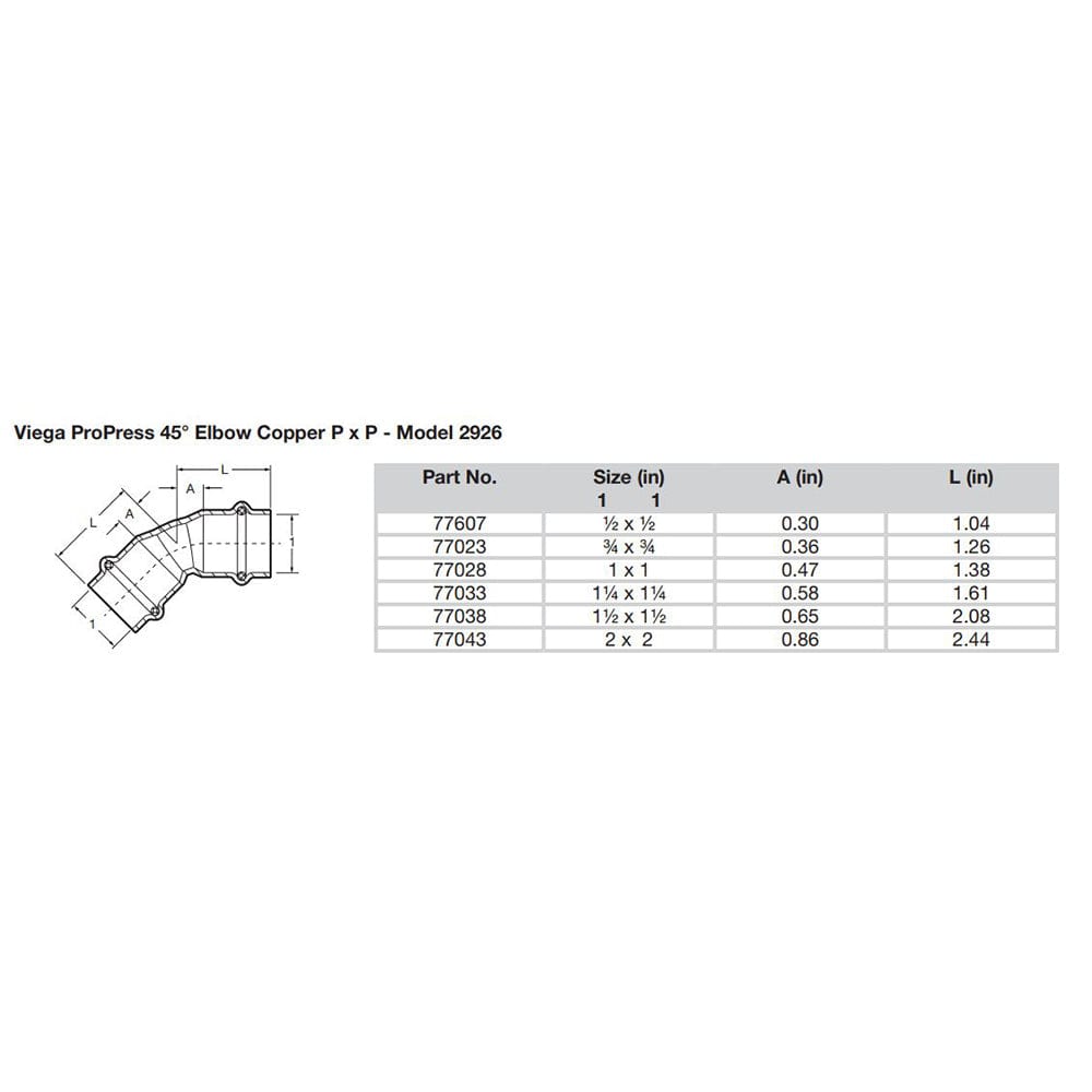 Viega ProPress 1" - 45 Copper Elbow - Double Press Connection - Smart Connect Technology [77028] - The Happy Skipper