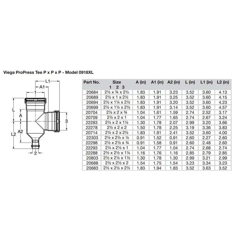 Viega ProPress 2-1/2" Copper Tee - Triple Press Connection - Smart Connect Technology [20683] - The Happy Skipper