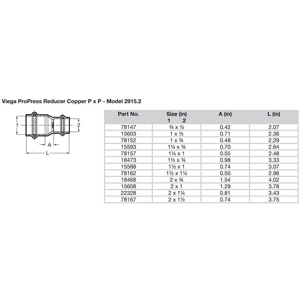Viega ProPress 2" x 1-1/2" Copper Reducer - Double Press Connection - Smart Connect Technology [78167] - The Happy Skipper