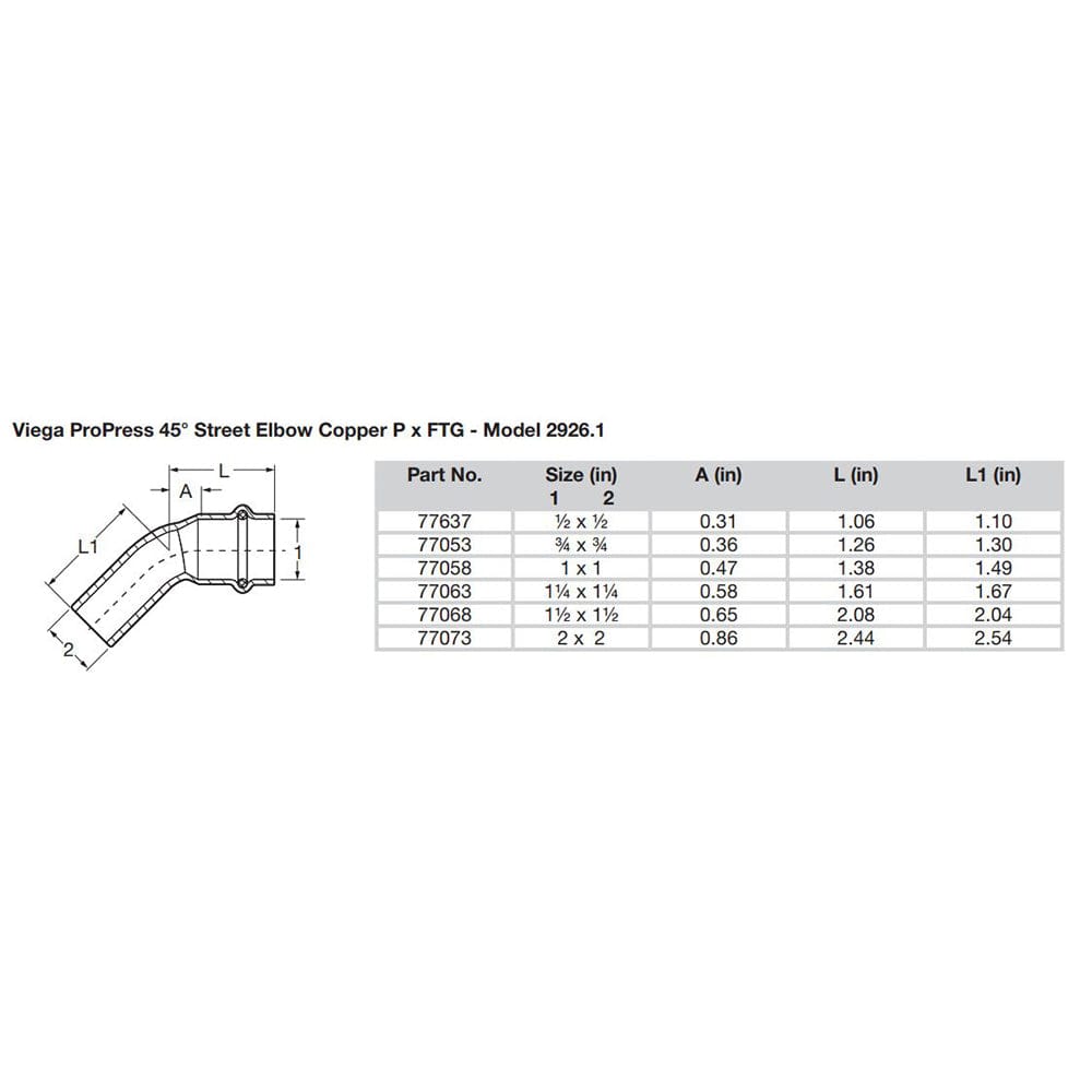 Viega ProPress 3/4" - 45 Copper Elbow - Street/Press Connection - Smart Connect Technology [77053] - The Happy Skipper