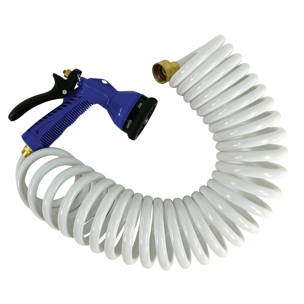 Whitecap 15 White Coiled Hose w/Adjustable Nozzle [P-0440] - The Happy Skipper