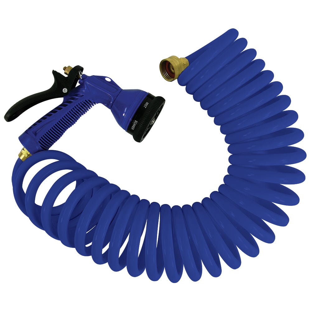 Whitecap 25 Blue Coiled Hose w/Adjustable Nozzle [P-0441B] - The Happy Skipper