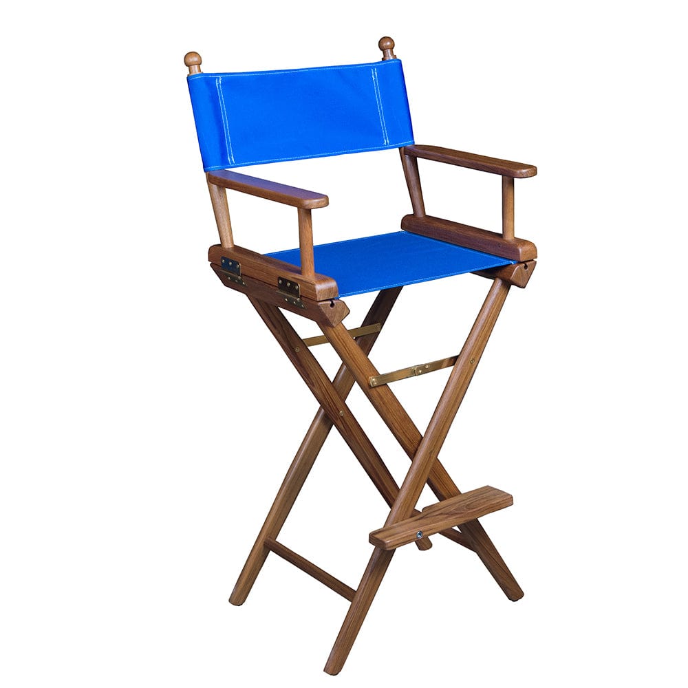 Whitecap Captains Chair w/Blue Seat Covers - Teak [60045] - The Happy Skipper