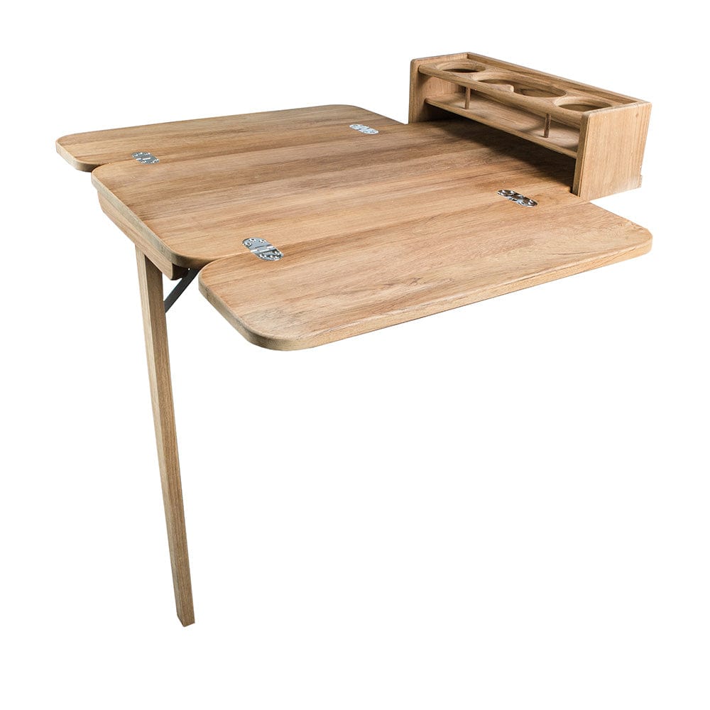 Whitecap Cockpit Table w/Folding Leaves 4 Cupholders - Teak [61392C] - The Happy Skipper