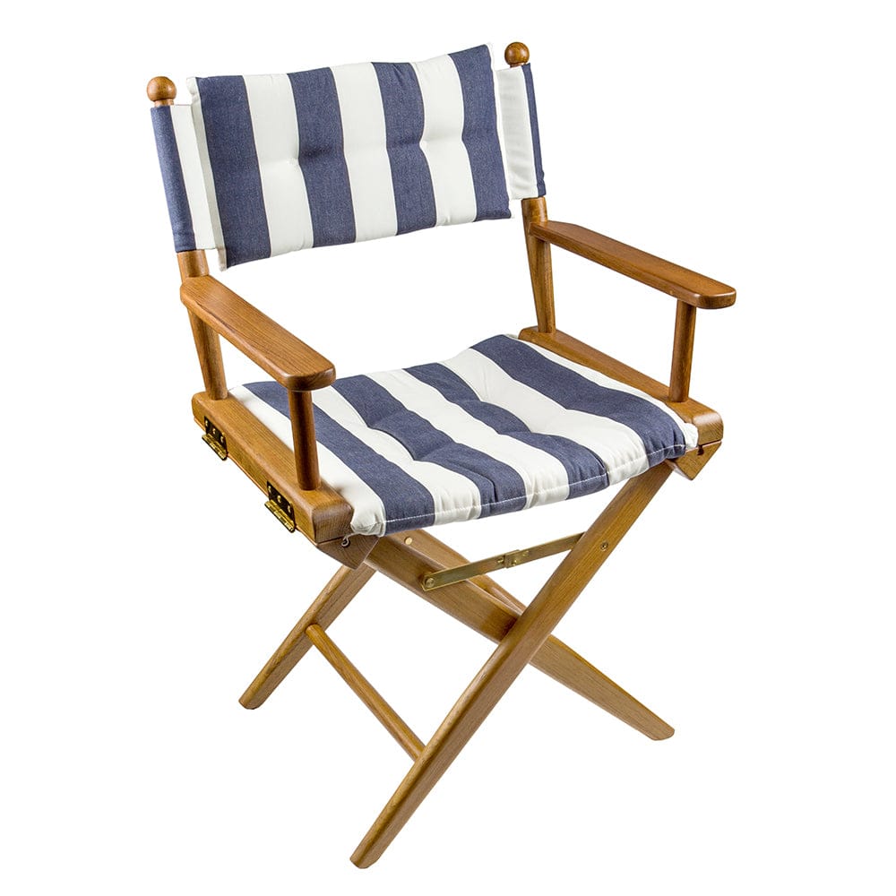 Whitecap Directors Chair w/Navy White Cushion - Teak [61040] - The Happy Skipper