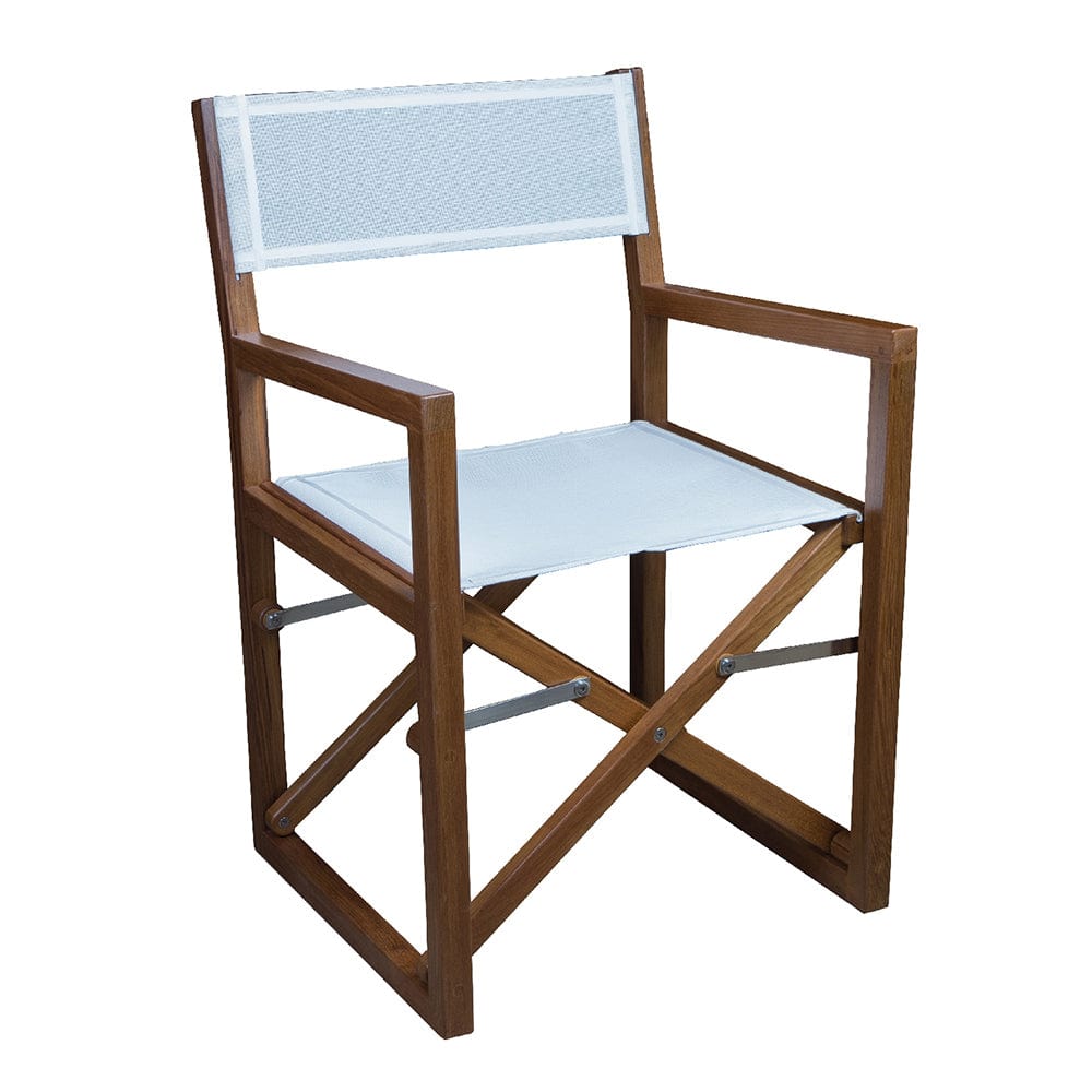 Whitecap Directors Chair w/White Batyline Fabric - Teak [63061] - The Happy Skipper