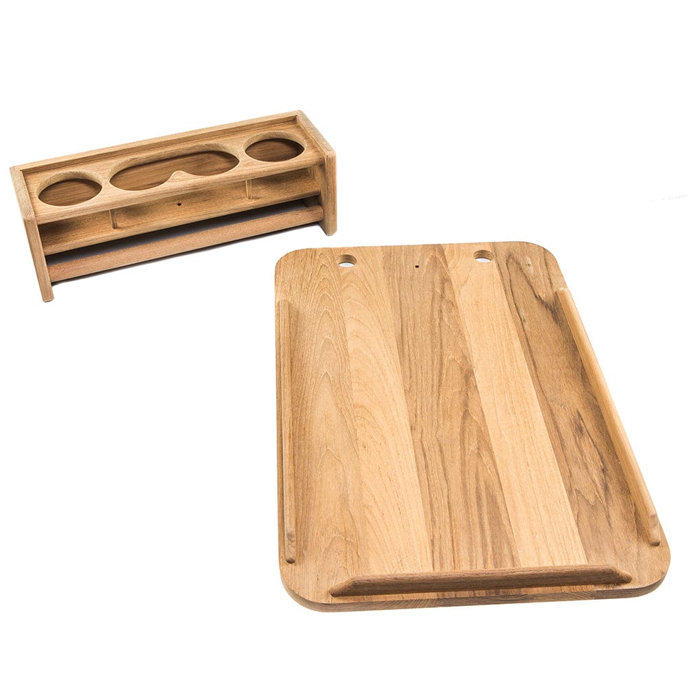Whitecap Teak Drinkholder w/Removable Cockpit Table Top - Holds 4 Glasses [61394] - The Happy Skipper