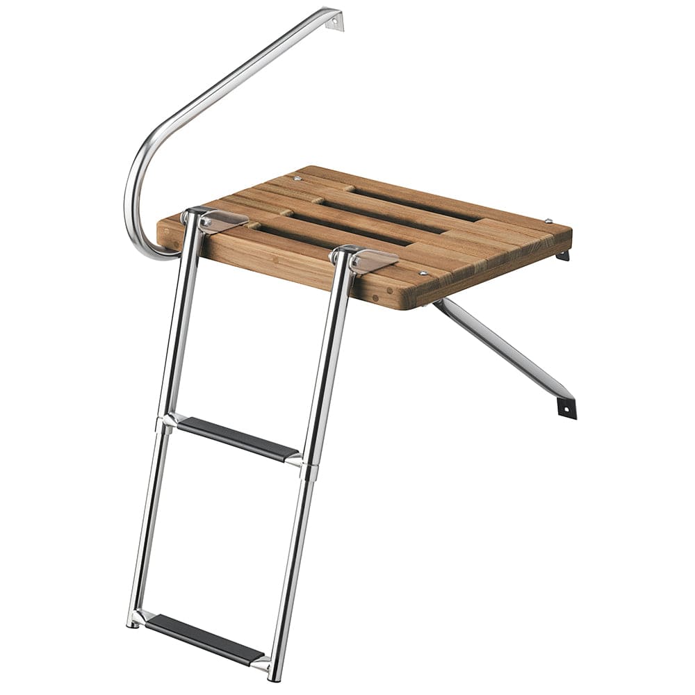 Whitecap Teak Swim Platform w/2-Step Telescoping Ladder f/Boats w/Outboard Motors [68900] - The Happy Skipper