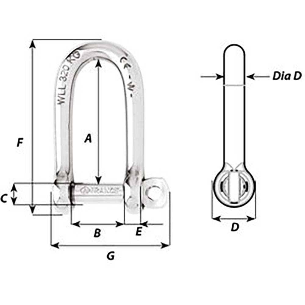 Wicahrd Self-Locking Long D Shackle - Diameter 5mm - 3/16" [01212] - The Happy Skipper