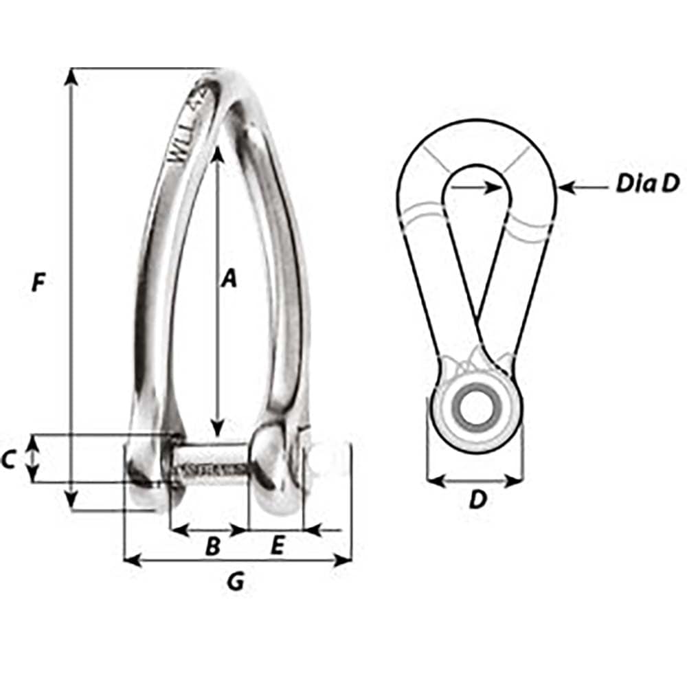 Wichard Captive Pin Twisted Shackle - Diameter 8mm - 5/16" [01424] - The Happy Skipper