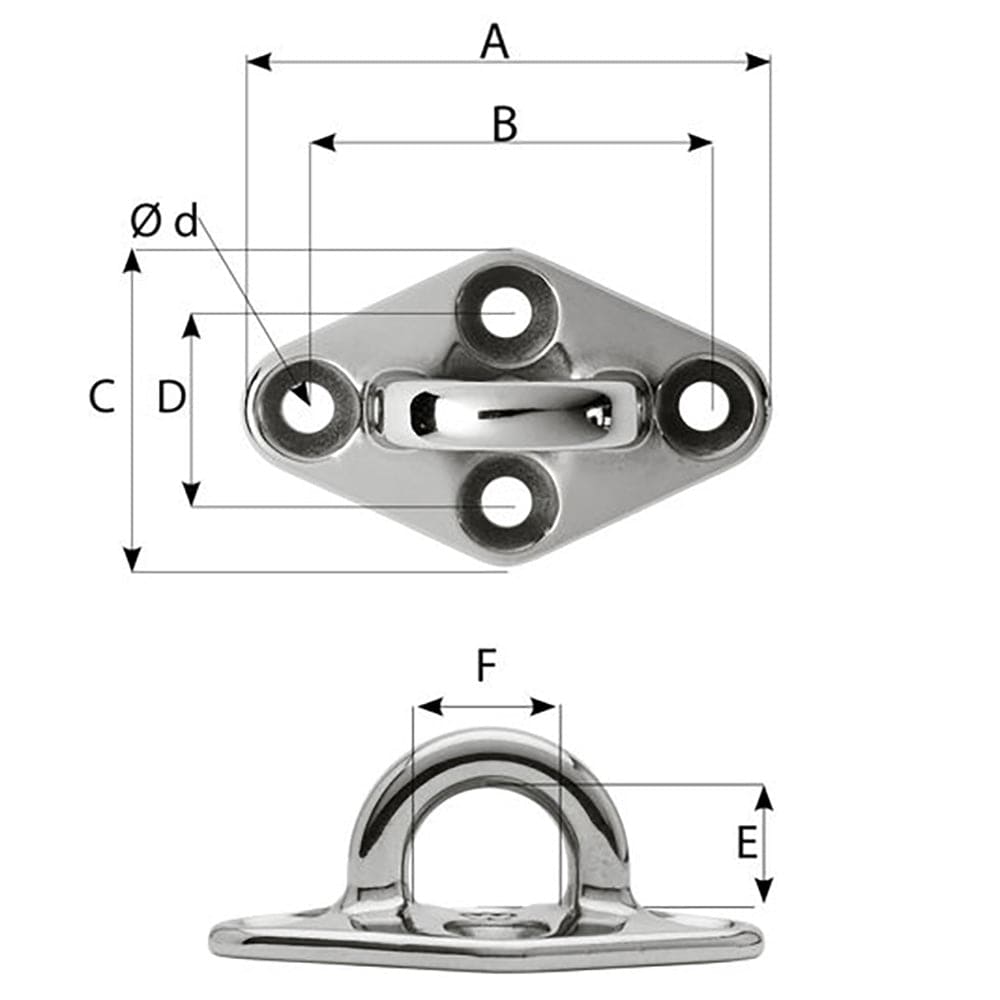 Wichard Diamond Pad Eye - Round - 60mm Length (2-23/64") - M5 Screw [6644] - The Happy Skipper