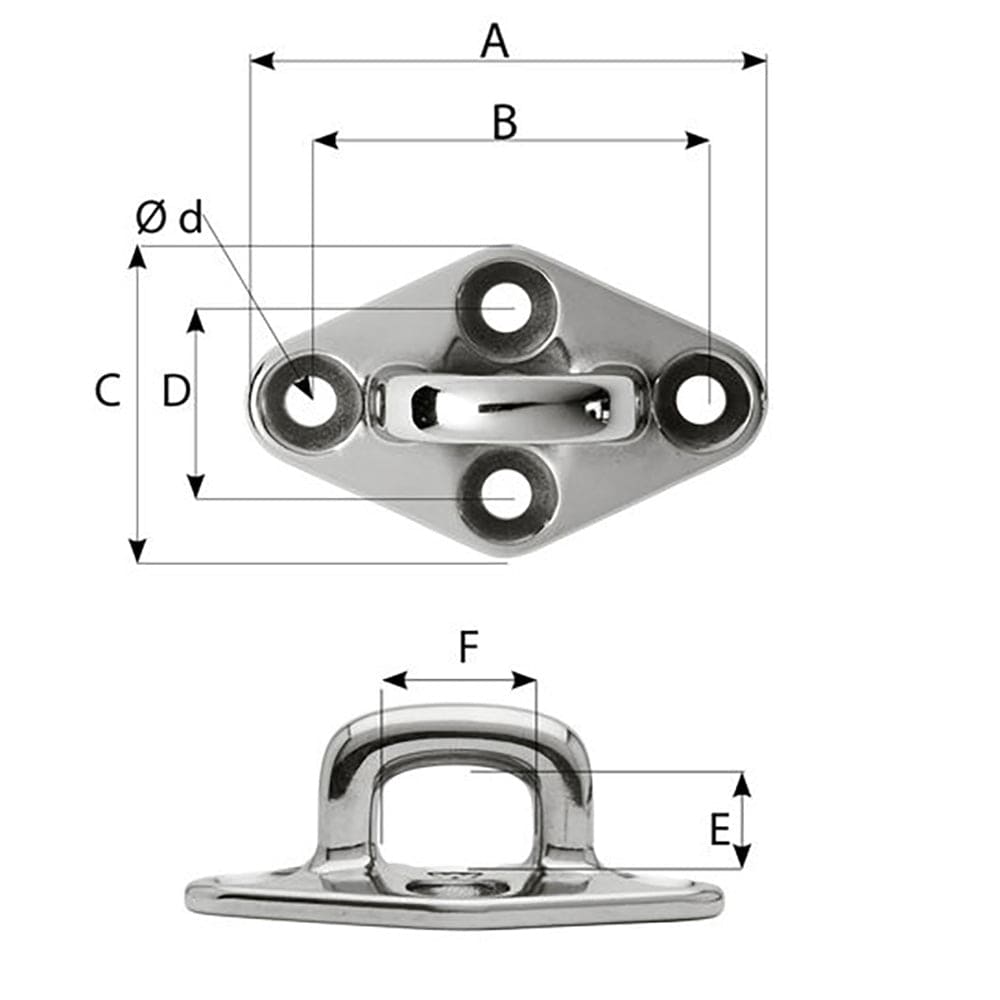 Wichard Diamond Pad Eye - Square - 79mm Length (3-7/64") - M6 Screw [6655] - The Happy Skipper