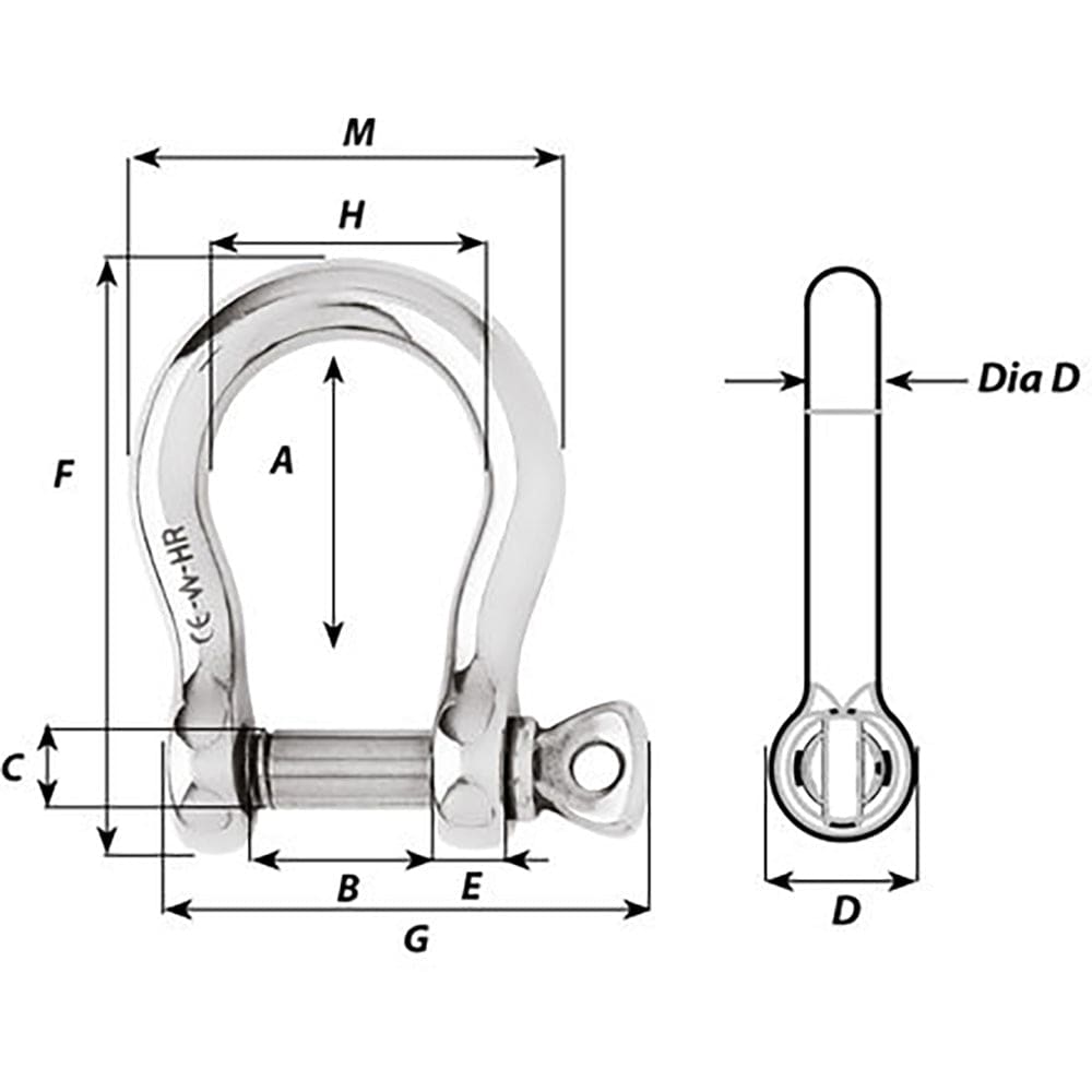 Wichard HR Bow Shackle - 10mm Pin Diameter [11245] - The Happy Skipper